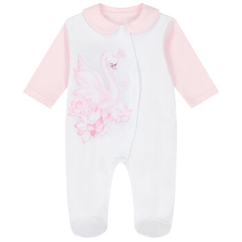 Baby Girls Pink & White Swan Babygrow